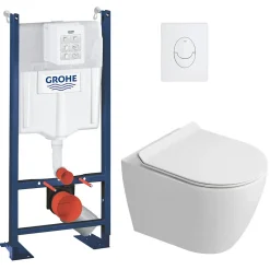 Rapid SL Pack WC bâti autoportant + WC suspendu sans bride Ceramia avec abattant SoftClose + plaque blanche (GRRCEPXWR12-FR)