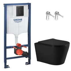Rapid SL pack WC bâti-support + WC sans bride Ceramia avec abattant SoftClose + plaque noir mat (GRRCE14BMT01-FR)