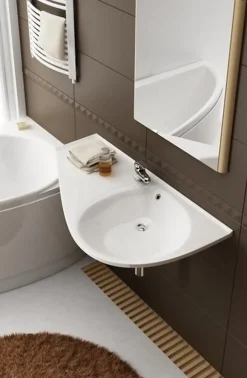 Ravak Avocado Comfort Lavabo 85x45cm, style asymétrique gain de place orientation gauche avec perçage et trop plein (XJ1L1100000)