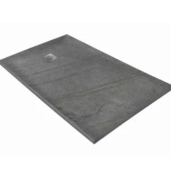 Receveur 150 x 100 cm HD en pierre naturelle gris grille excentrée
