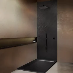 Receveur 180 x 90 cm HD en pierre naturelle noir caniveau excentré