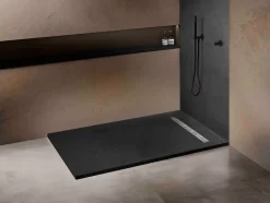 Receveur 180 x 90 cm HD en pierre naturelle gris caniveau excentré