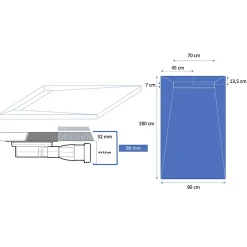 Receveur 180 x 90 cm HD en pierre naturelle gris caniveau excentré