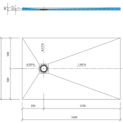 Receveur de douche à carreler 160 x 100 WEDI Fundo Primo rectangle écoulement excentré