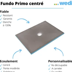 Receveur de douche à carreler 90 x 90 WEDI Fundo Primo carré écoulement centrée