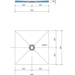 Receveur de douche à carreler 90 x 90 WEDI Fundo Primo carré écoulement centrée