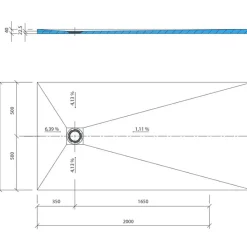 Receveur de douche à carreler 200 x 100 WEDI Fundo Primo rectangle écoulement excentré