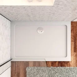 Receveur de douche à l'italien 100x80cm H.3cm, blanc, Bac à douche extra-plat en résine, avec une bonde H.55mm Design ultra-mince