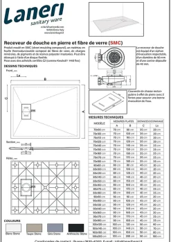 Receveur de douche SMC en fibre de verre effet pierre avec bonde inclus H. 2,6 cm 80 x 140 Blanche