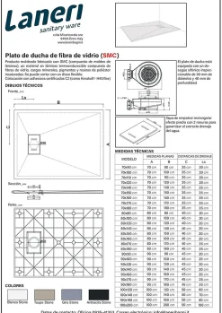Receveur de douche SMC en fibre de verre effet pierre avec bonde inclus H. 2,6 cm 70 x 100 Noir