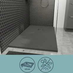 Receveur de douche 80 x 120 cm, résine, gris, Douro GoodHome
