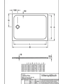 Receveur de douche 80 x 140 cm en céramique, blanc, Villeroy & Boch Slim