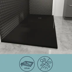 Receveur de douche 80 x 160 cm, résine, noir, GoodHome Douro