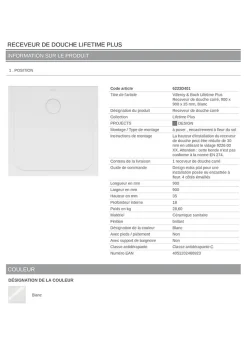 Receveur de douche 90 x 90 cm en céramique, blanc, Villeroy & Boch Slim