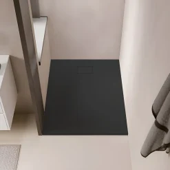 Receveur de douche 80 x 120 cm extra plat noir PIATTO en SoliCast surface ardoisee