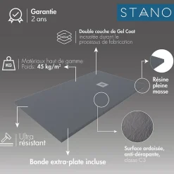 Receveur de douche 90 x 170 cm extra plat QUORE en resine surface ardoisee beton