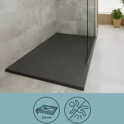 Receveur de douche 80 x 140 cm, résine, noir, GoodHome Luiro