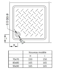 Receveur de douche 80 x 80 x 10 cm, blanc brillant, Cera Ondée