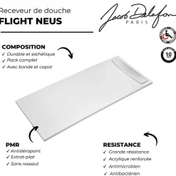 Receveur de douche antidérapant 160 x 90 JACOB DELAFON Flight Neus acrylique rectangle blanc + bonde + capot