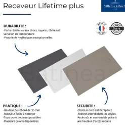 Receveur de douche antidérapant 120 x 90 VILLEROY ET BOCH Lifetime Plus céramique blanc + Bonde chromé