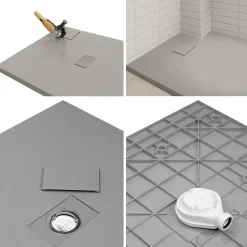 Receveur de douche BAYA extra-plat aspect pierre gris 100 x 100 cm + bonde centrale