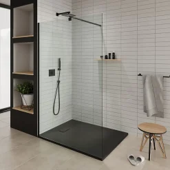 Receveur de douche BAYA extra-plat aspect pierre noir 80 x 160 cm + bonde