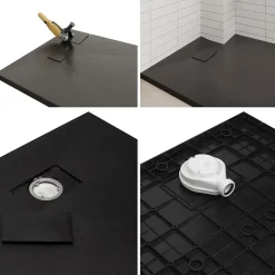 Receveur de douche BAYA extra-plat aspect pierre noir 80 x 160 cm + bonde