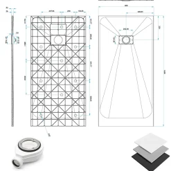 Receveur de douche BAYA extra-plat aspect pierre noir 80 x 160 cm + bonde