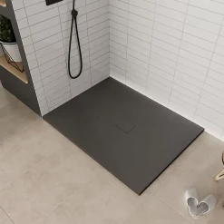 Receveur de douche BAYA extra-plat aspect pierre noir 100 x 140 cm + bonde