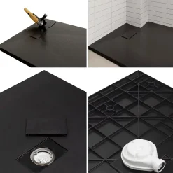 Receveur de douche BAYA extra-plat aspect pierre noir 100 x 140 cm + bonde