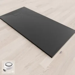 Receveur de douche BAYA extra-plat aspect pierre noir 90 x 160 cm + bonde