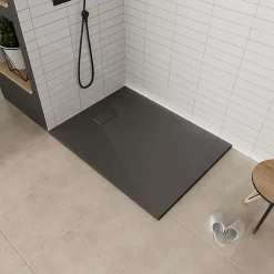 Receveur de douche BAYA extra-plat aspect pierre noir 90 x 90 cm + bonde