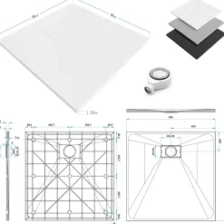 Receveur de douche BAYA extra-plat aspect pierre noir 90 x 90 cm + bonde