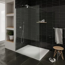 Receveur de douche BAYA extra-plat aspect pierre blanc 90 x 160 cm + bonde