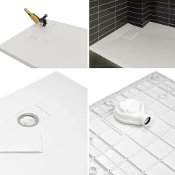 Receveur de douche BAYA extra-plat aspect pierre blanc 90 x 160 cm + bonde