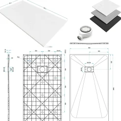 Receveur de douche BAYA extra-plat aspect pierre blanc 90 x 160 cm + bonde