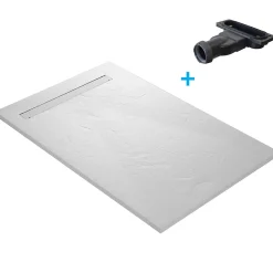 Receveur de douche blanc 120 x 80 cm en résine aspect ardoise - grille caniveau