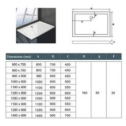 Receveur de douche blanc 90x80x3 cm - Extra plat - Carré - Résine antidérapante avec le bonde de douche et siphon 90cm