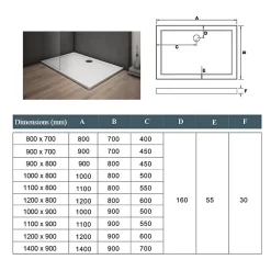 Receveur de douche blanc - 120x90x3cm - rectangulaire - Bac à douche extra plat - Antidérapant