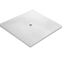 Receveur de douche blanc 90 x 90 cm haute densité aspect ardoise - grille carrée centrée
