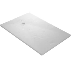 Receveur de douche blanc 160 x 90 cm haute densité aspect ardoise - grille carrée excentrée
