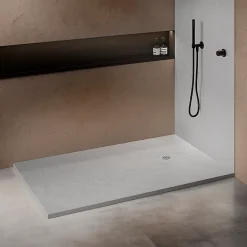 Receveur de douche blanc 160 x 90 cm haute densité aspect ardoise - grille carrée excentrée