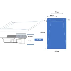 Receveur de douche blanc 200 x 100 cm haute densité aspect ardoise - grille caniveau