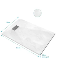 Receveur de douche Blanc Effet Pierre 90x140 cm et Grille décor Linéaire en Inox