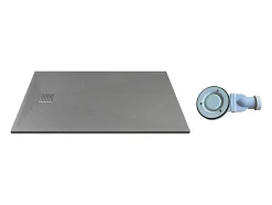 Receveur de douche extra plat à poser ou à encastrer recoupable en résine SMC avec siphon - Gris - 140 x 90 cm - MIRNOSA