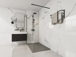 Receveur de douche extra plat à poser ou à encastrer recoupable en résine SMC avec siphon - Gris - 140 x 90 cm - MIRNOSA