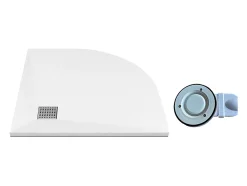 Receveur de douche extra plat à poser ou à encastrer recoupable en résine SMC en quart de cercle avec siphon - Blanc - 90 x 90 cm