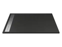 Receveur de douche extra plat à poser ou à encastrer recoupable en résine SMC avec siphon - Noir - 160 x 90 cm - LYROSA