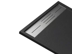 Receveur de douche extra plat à poser ou à encastrer recoupable en résine SMC avec siphon - Noir - 160 x 90 cm - LYROSA