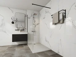 Receveur de douche extra plat à poser ou à encastrer recoupable en résine SMC avec siphon - Blanc - 120 x 90 cm - MIRNOSA
